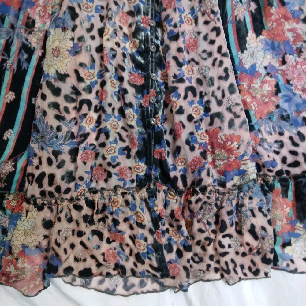 $575 NWT JOHNNY WAS Multicolored Ontar Beesley Dress Burnout Floral Leopard L - Picture 7 of 16
